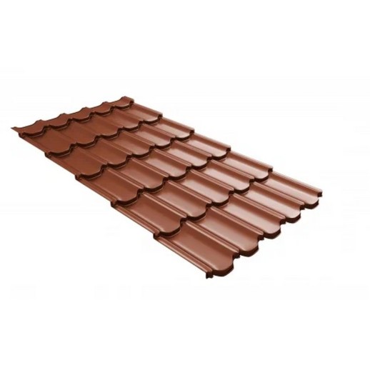 Металлочерепица квинта плюс Grand Line c 3D резом 0,5 Satin Мatt RAL 8004 терракота